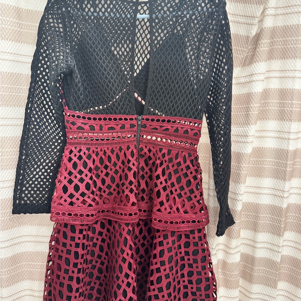 Self-portrait Black and Red Lace Dress - Picture 6 of 8